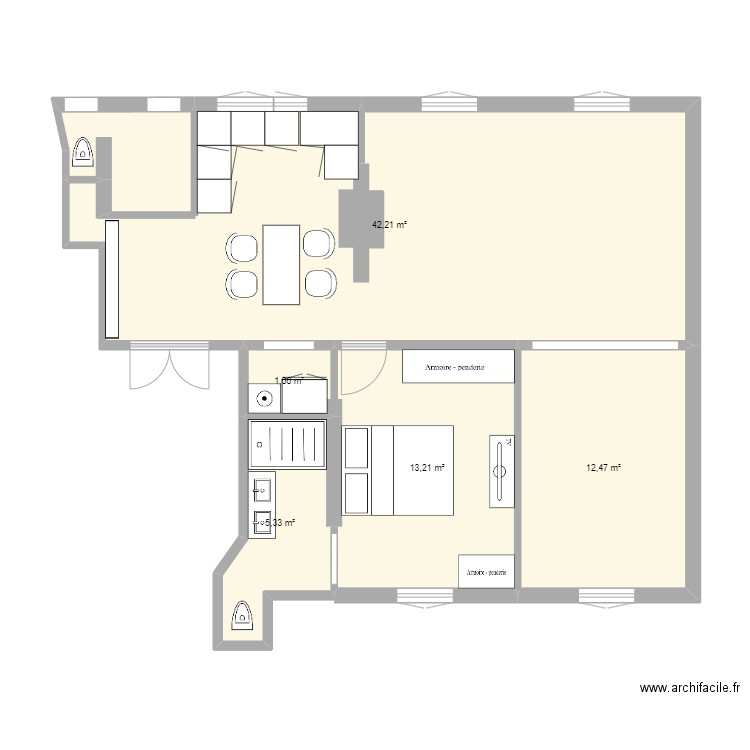 Rebeval2. Plan de 5 pièces et 75 m2