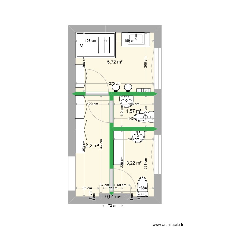 SDB 6. Plan de 5 pièces et 15 m2