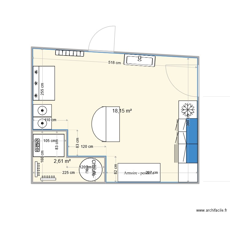 Buanderie 2. Plan de 2 pièces et 21 m2