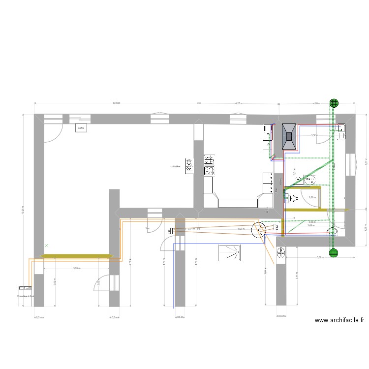 assainissement et eaux. Plan de 2 pièces et 62 m2