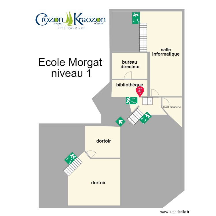 plan école Morgat niveau 1. Plan de 9 pièces et 230 m2