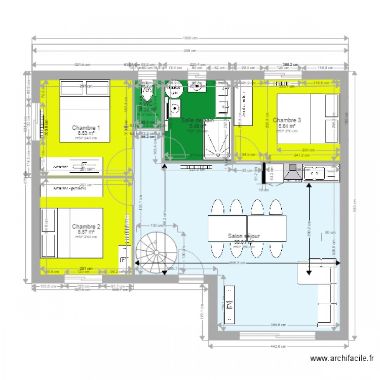 Chalet  3 chambres plein pieds en L. Plan de 0 pièce et 0 m2