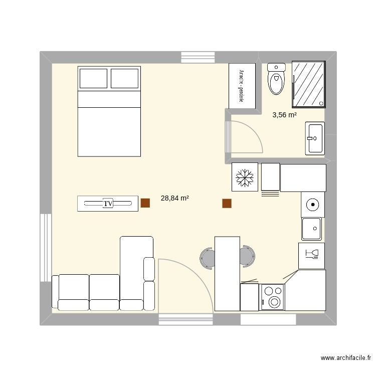 Collado Buhardilla 2 hab pta central v2. Plan de 2 pièces et 32 m2