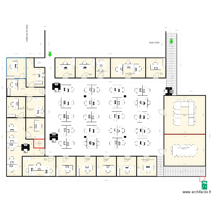 Open space V22. Plan de 21 pièces et 263 m2
