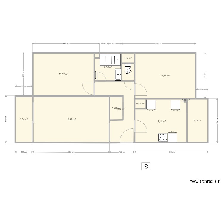 45 Chanelles 2. Plan de 14 pièces et 66 m2