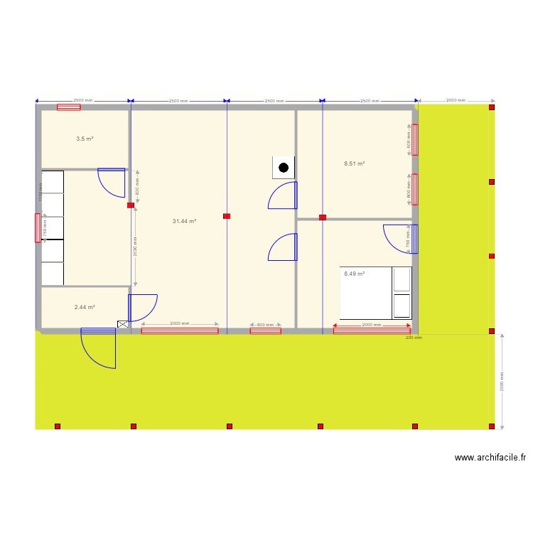 45 8 4 modulya. Plan de 0 pièce et 0 m2