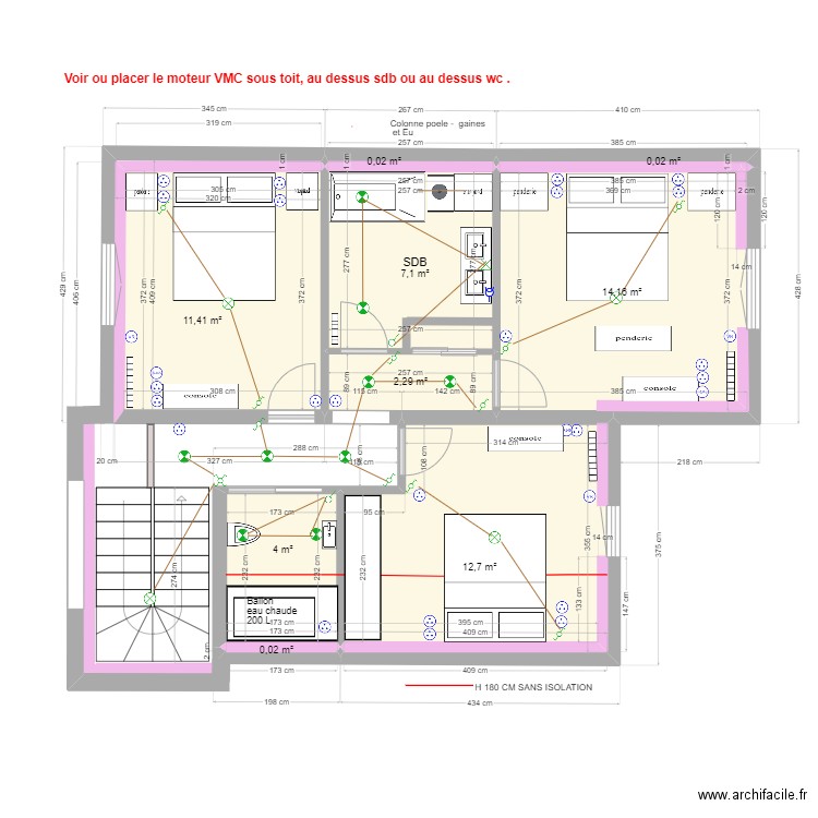 LEROUX LA BAULE R+1 Electricité. Plan de 9 pièces et 52 m2