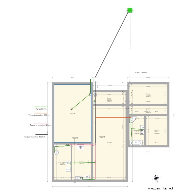 Plan reseau sanitaire eaux usées eaux vannes. Plan de 0 pièce et 0 m2