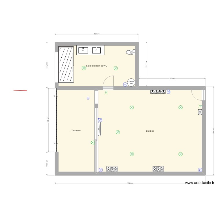 Studios. Plan de 3 pièces et 83 m2