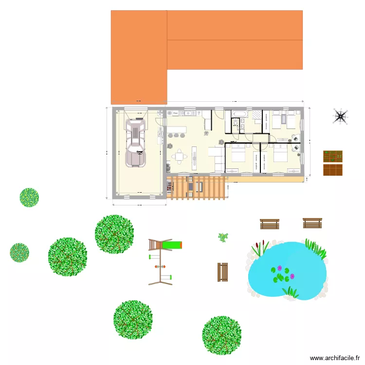 Maison 3 chambres T4. Plan de 