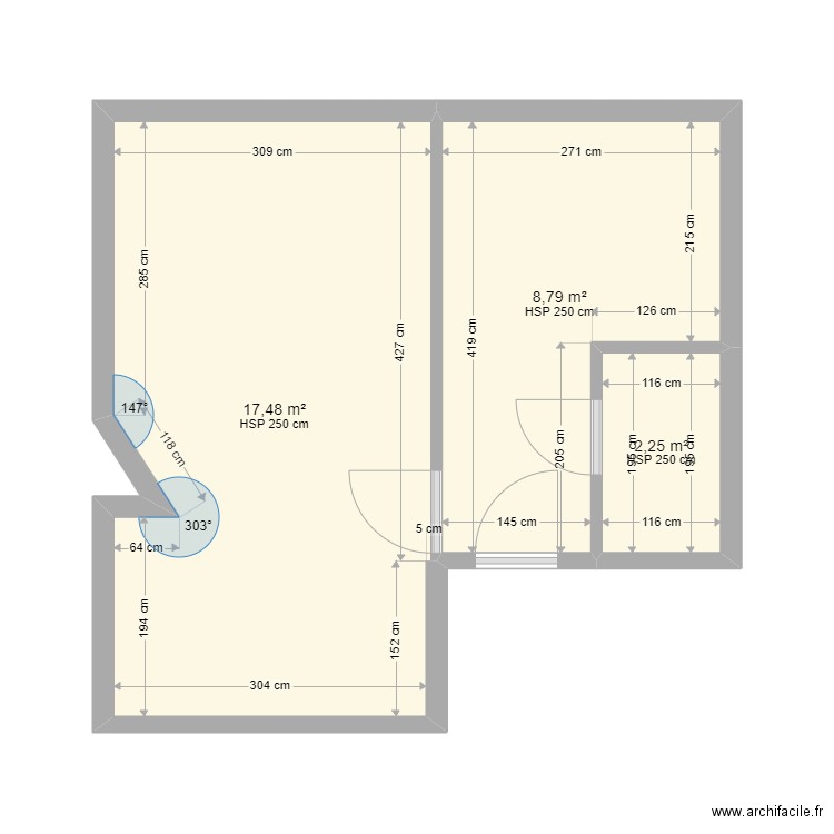 Arras - Appt n°4 Etat actuel. Plan de 3 pièces et 29 m2