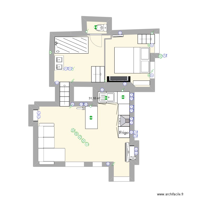 Lydie. Plan de 1 pièce et 31 m2