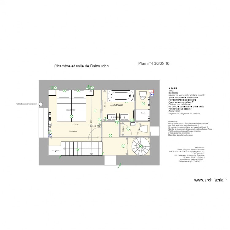 Cammas chambre et SdB RdCH. Plan de 0 pièce et 0 m2