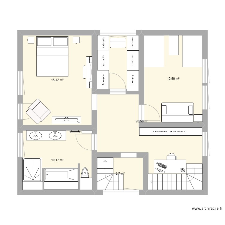 lingo etage. Plan de 5 pièces et 62 m2