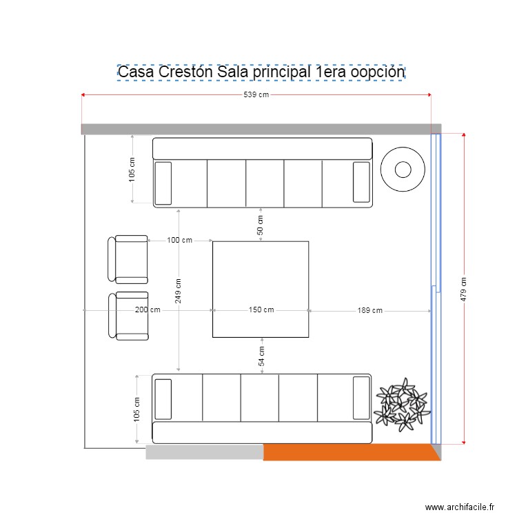 Casa Crestón Sala principal opción 1 muebles existentes. Plan de 0 pièce et 0 m2