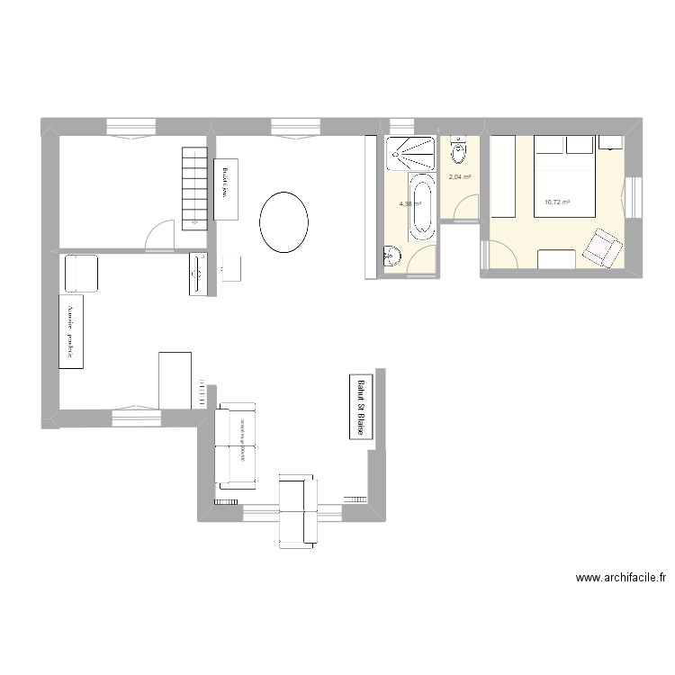 Plan RDC BCA. Plan de 3 pièces et 17 m2