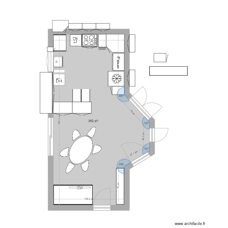 cuisine 2. Plan de 1 pièce et 33 m2