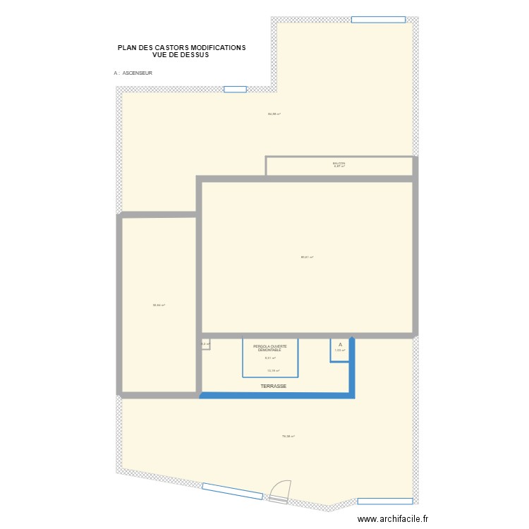 Plan des Castors MODIFICATIONS VUE DE DESSUS . Plan de 0 pièce et 0 m2