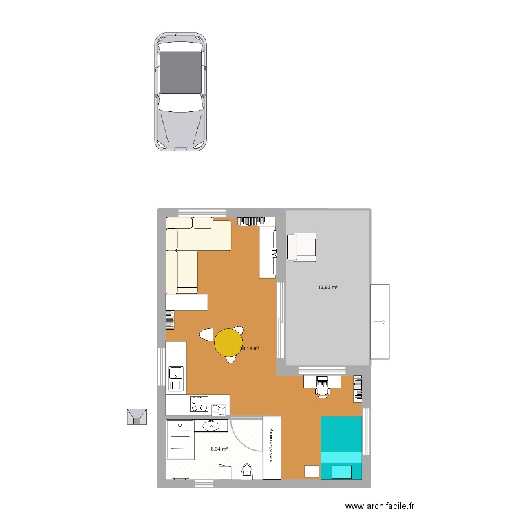 Pa's pad. Plan de 3 pièces et 49 m2