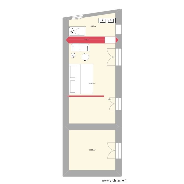 Suite parentale V2. Plan de 3 pièces et 58 m2