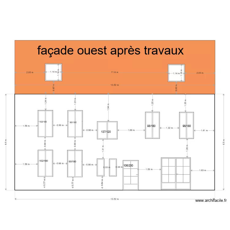 fa&ccedil;ade apr&egrave;s travaux. Plan de 