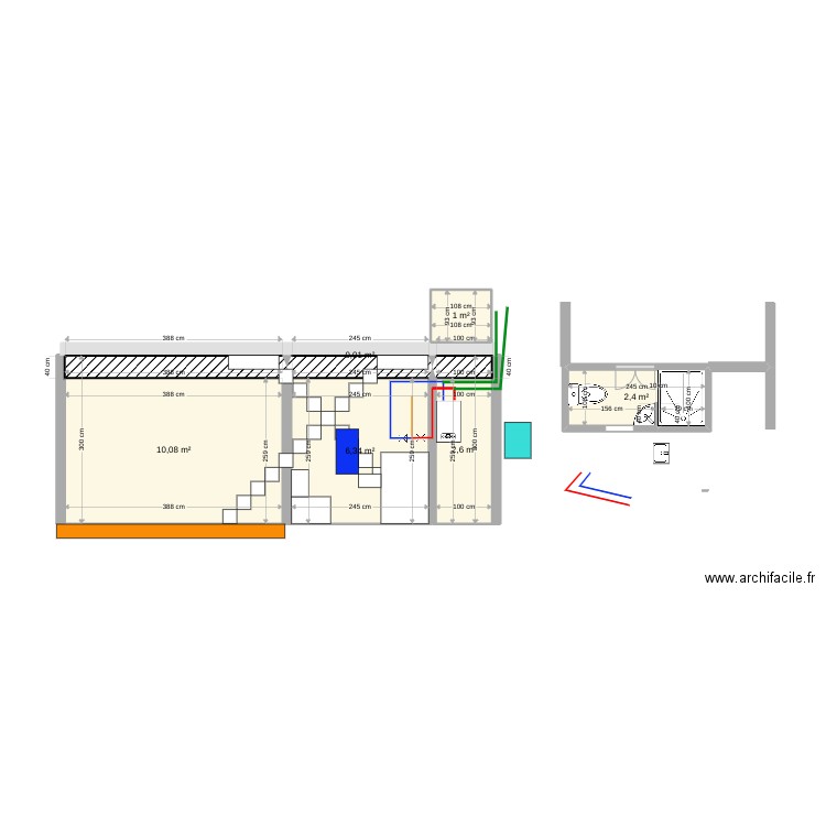 cuyo back view. Plan de 6 pièces et 22 m2