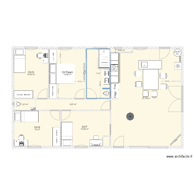 Espace nuit. Plan de 9 pièces et 97 m2