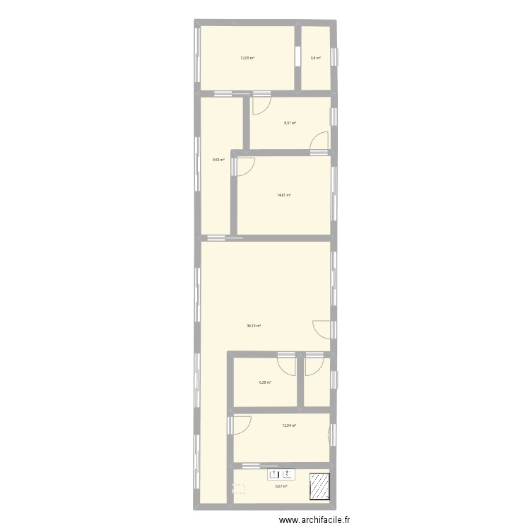 Tgghu. Plan de 9 pièces et 110 m2