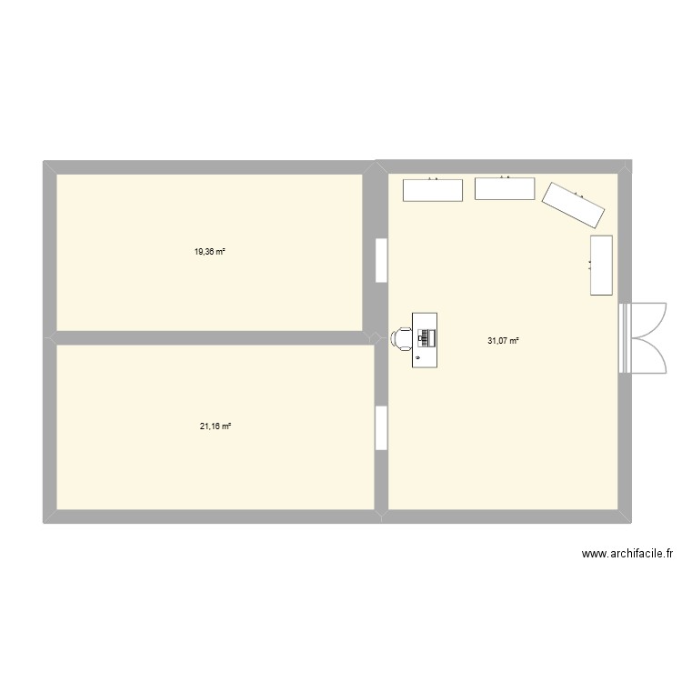 chef d'oeuvre. Plan de 3 pièces et 72 m2