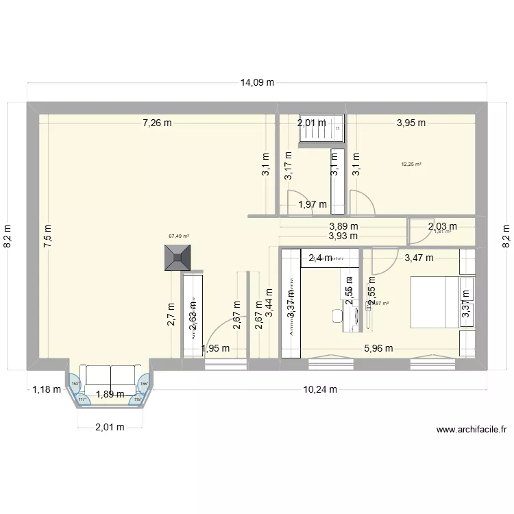 maison &eacute;tage. Plan de 4 pièces et 101 m²