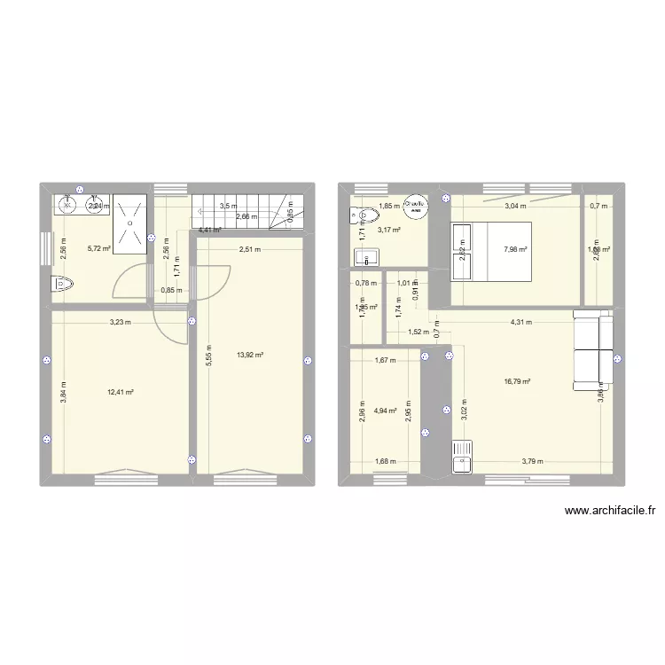 projet atelier en logement. Plan de 10  et 73 m²