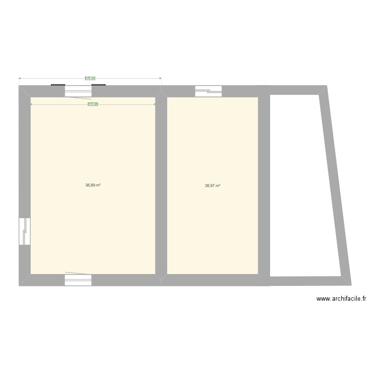 rdc chomette. Plan de 2 pièces et 64 m2