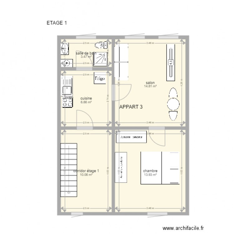 Appartement 3 étage 1. Plan de 0 pièce et 0 m2