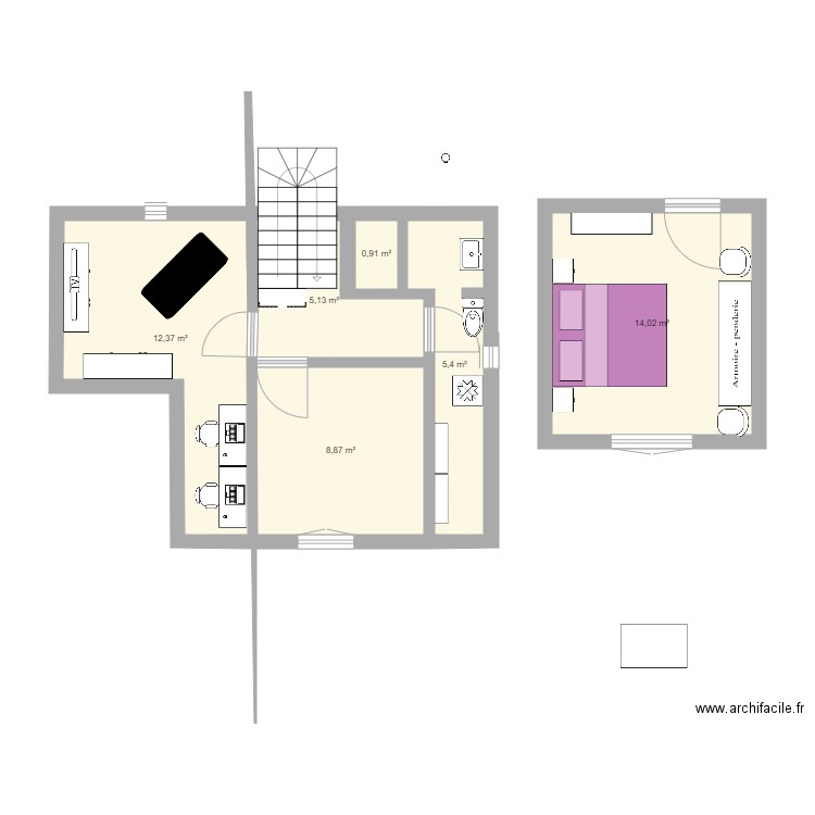 Combles. Plan de 6 pièces et 47 m2