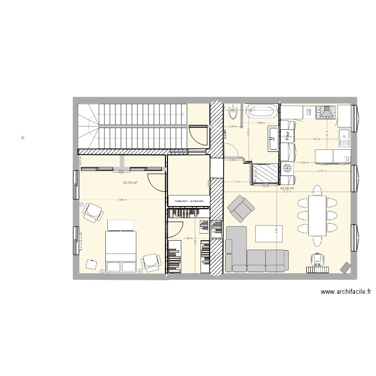 APPART. Plan de 3 pièces et 85 m2