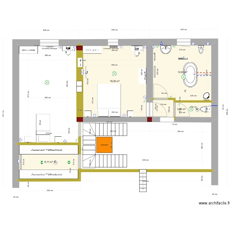 etage. Plan de 4 pièces et 43 m2