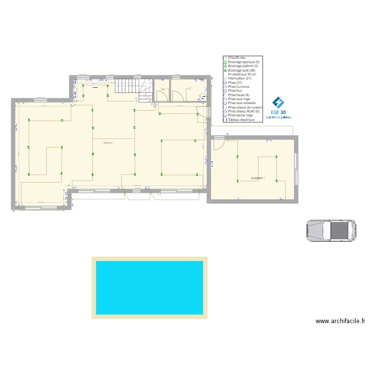 PLAN ELEC AVEC SPOT LEILAEl Khadri  RDC Version N° 2.. Plan de 4 pièces et 144 m2