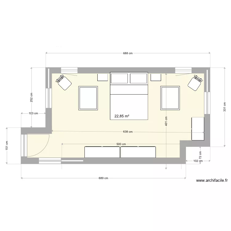 Chambre RDC meubl&eacute;e MM. Plan de 