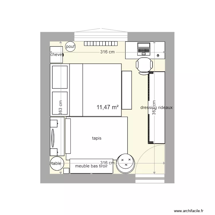 Chambre Manon 1&egrave;re proposition. Plan de 