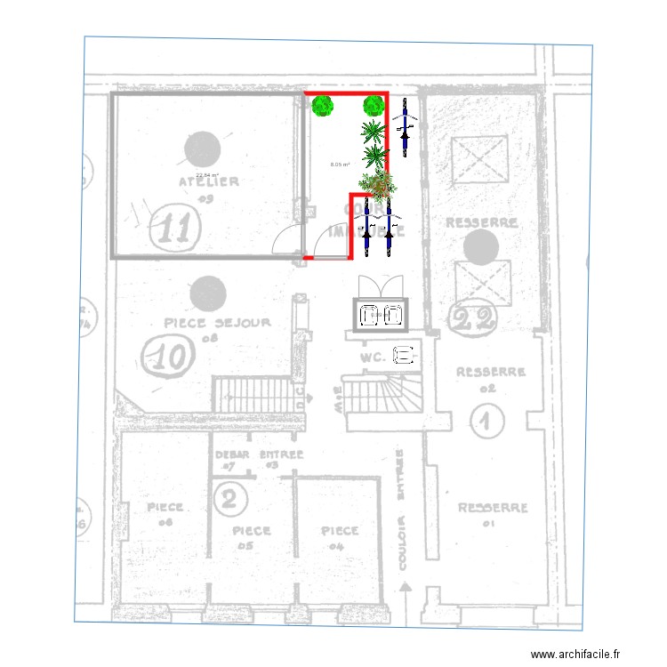 cour courtois. Plan de 3 pièces et 32 m2