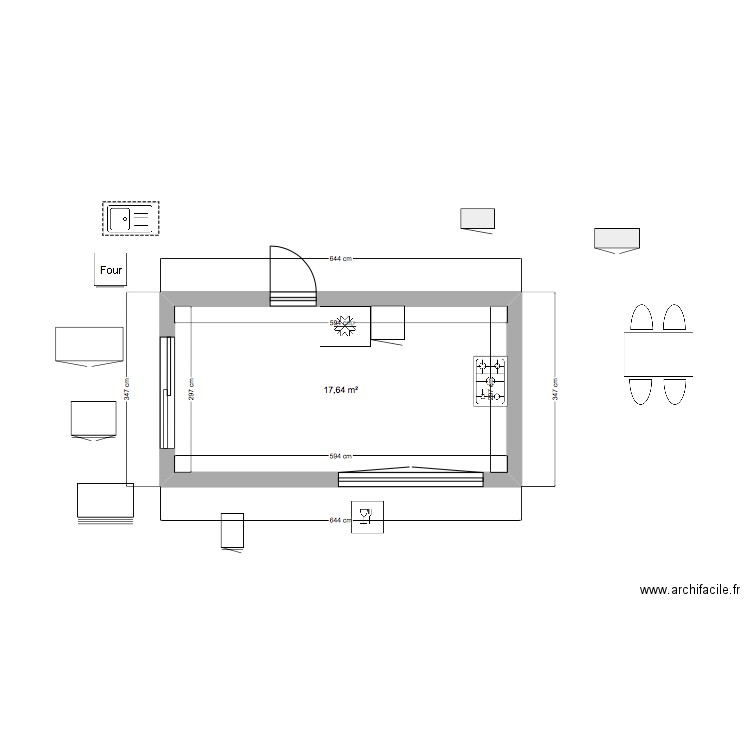 Kitchen Naomi et Papa. Plan de 1 pièce et 18 m2