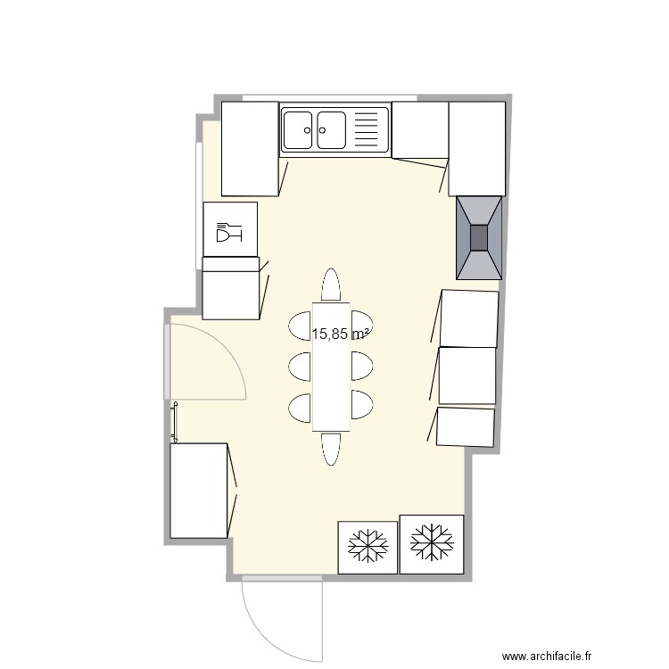 Cuisine. Plan de 1 pièce et 16 m2