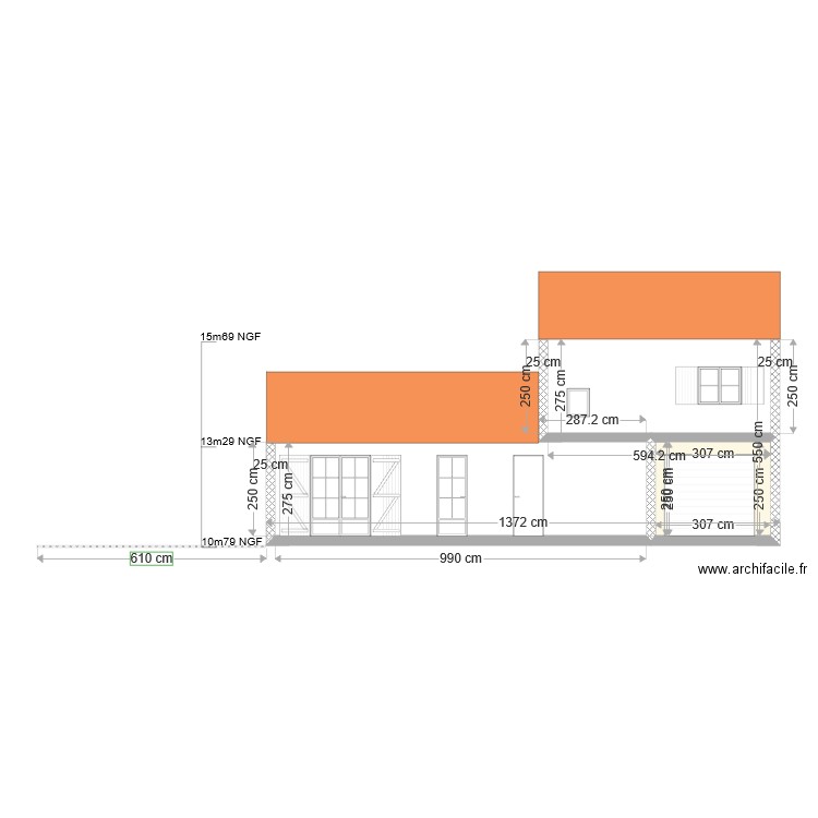 PCMI5 Plan des façades et des toitures façade sud existant. Plan de 0 pièce et 0 m2