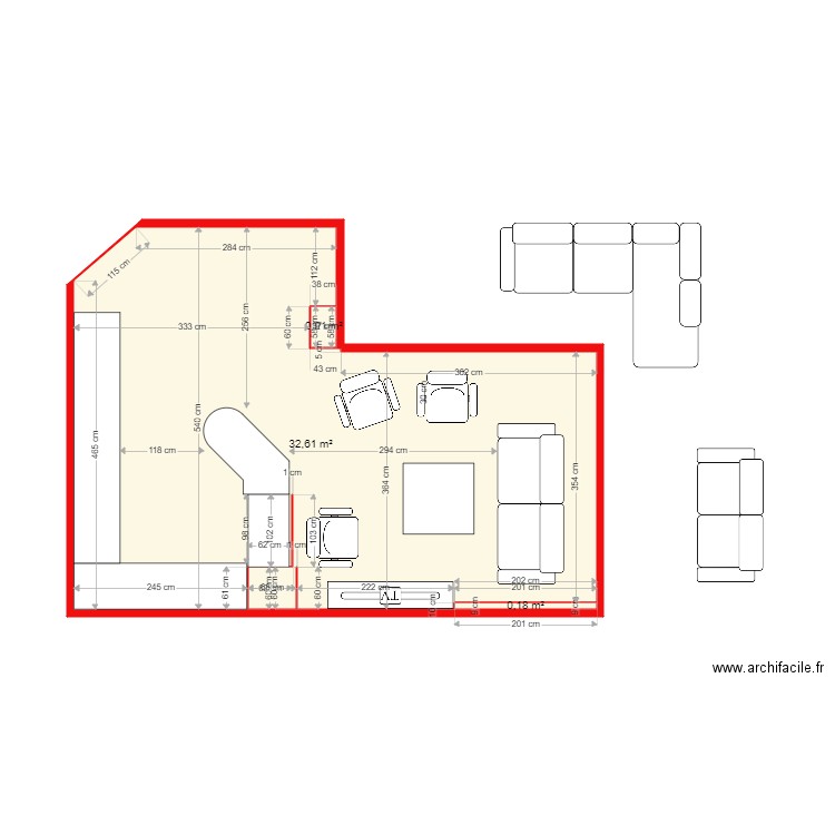 Appart. Plan de 3 pièces et 33 m2