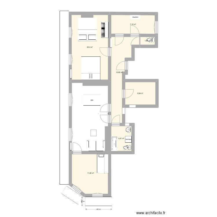 Flandre. Plan de 7 pièces et 61 m2