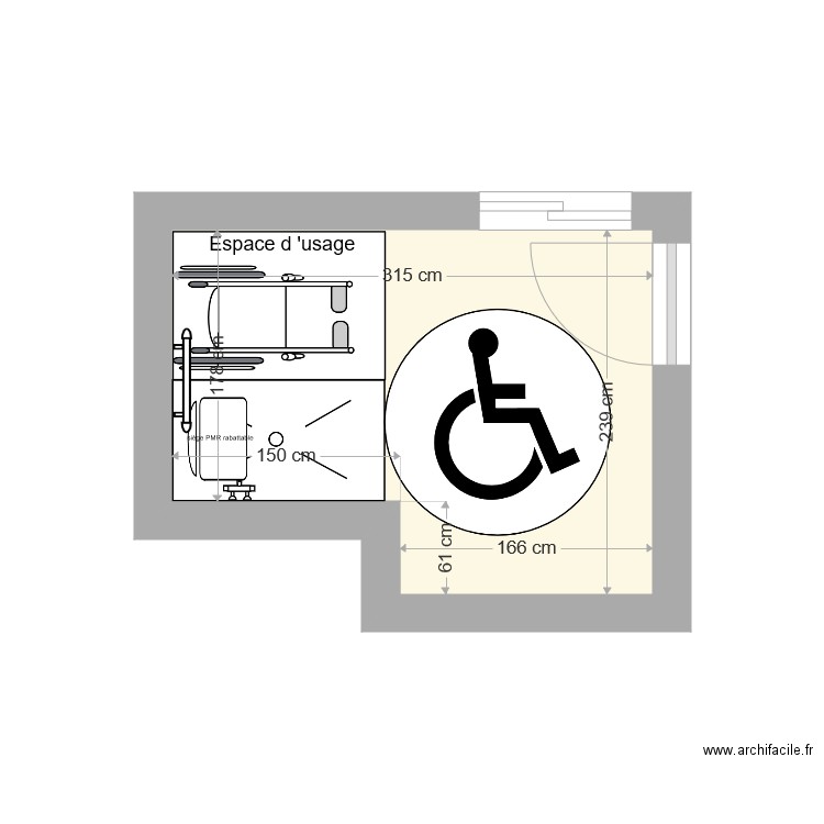 Douche PMR. Plan de 0 pièce et 0 m2