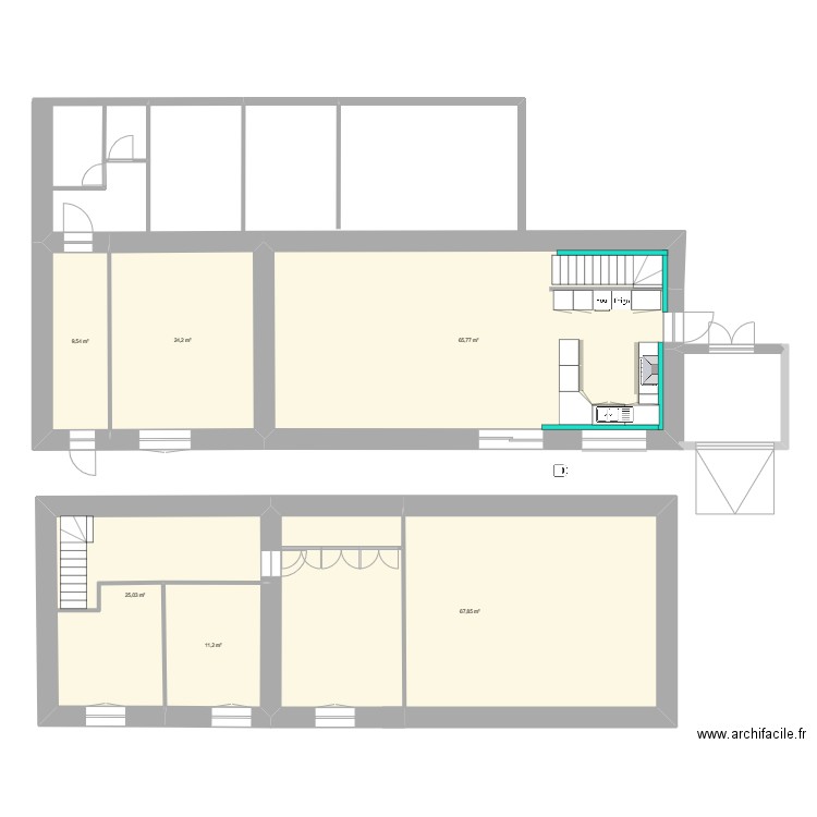 longere. Plan de 6 pièces et 204 m2