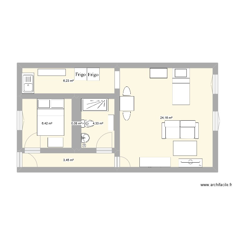 plan avant. Plan de 6 pièces et 45 m2