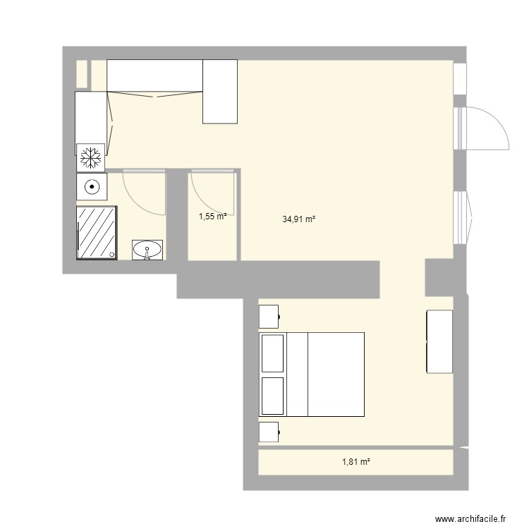 T2 RDC Jonquières. Plan de 3 pièces et 38 m2