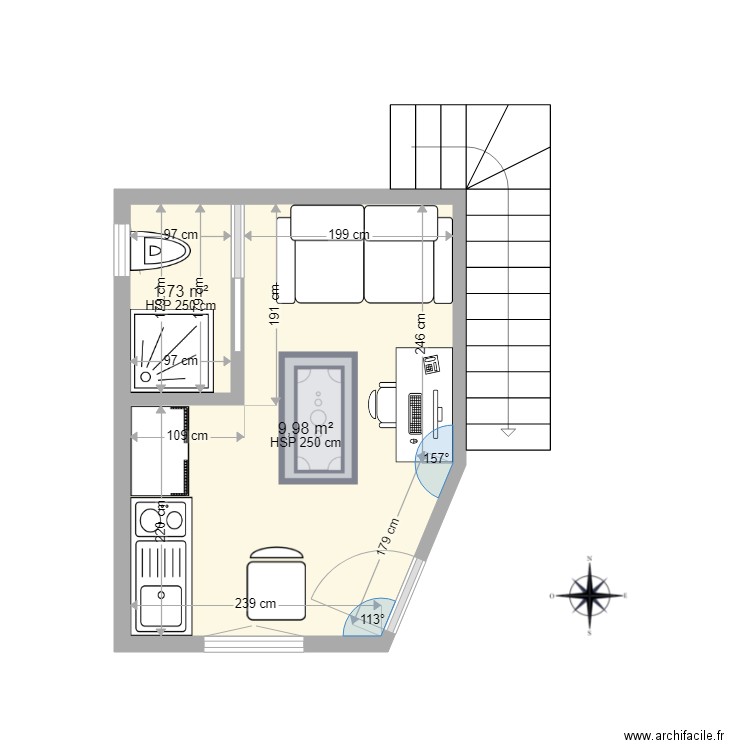 appartement réz de  chaussée Armand brossard . Plan de 2 pièces et 12 m2